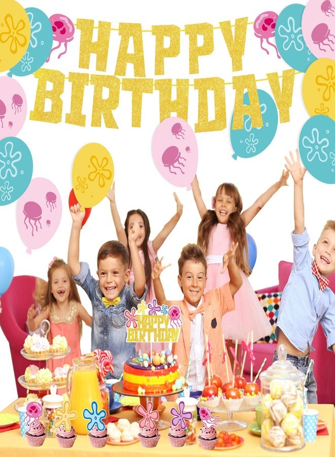 Vozekrod 32pcs Ocean Themed Birthday Party Decorations - Cute Sea Creature Banner, Balloons,Cake Cupcake Toppers - Under the Sea Party Supplies for Kids Birthday, Baby Shower - Image 2